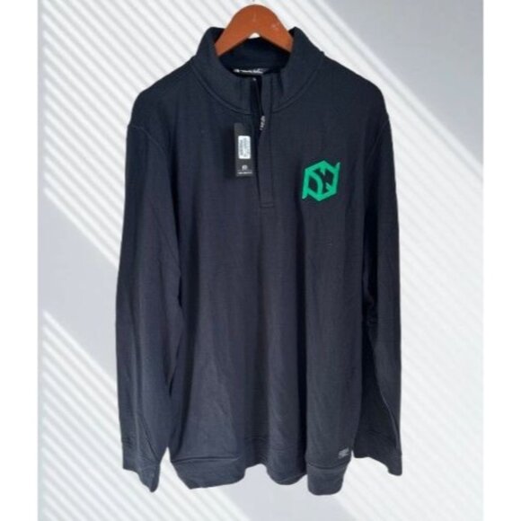 Travis Mathew Mens XL Black Quarter-Zip Pullover With Green Logo 96% Rayon 4% Sp - Picture 1 of 7
